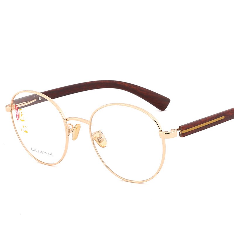 Hdcrafter Unisex Full Rim Oval Alloy Wood Temple Frame Eyeglasses 6498 Full Rim Hdcrafter Eyeglasses Golden  