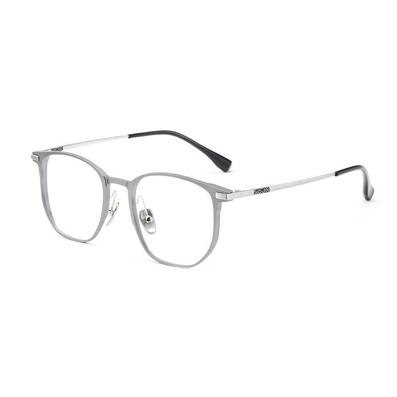 KatKani Unisex Full Rim Square Aluminum Magnesium Titanium Frame Eyeglasses 5066m Full Rim KatKani Eyeglasses Gun Silver  