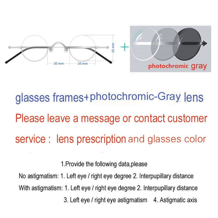 Yujo Unisex Semi Rim Round Stainless Steel Eyeglasses Customized Lens Options 35mm Semi Rim Yujo graying China 