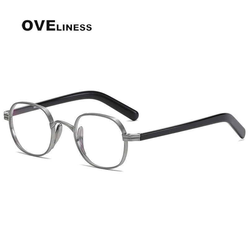 Oveliness Unisex Full Rim Round Acetate Titanium Eyeglasses 132 Full Rim Oveliness Silver  