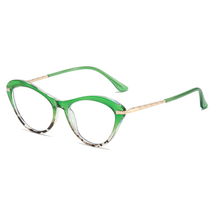 CCspace Women's Full Rim Square Cat Eye Tr 90 Titanium Eyeglasses 53226 Full Rim CCspace China Green leopard 