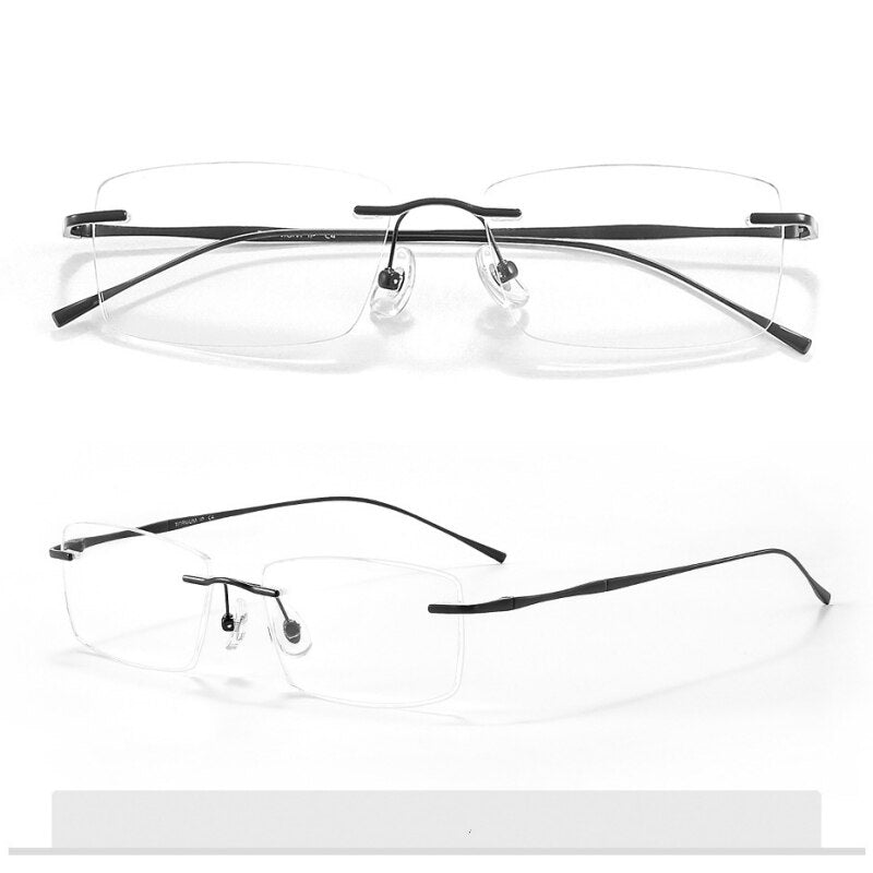 KatKani Unisex Rimless Square Titanium Eyeglasses 632 Rimless KatKani Eyeglasses Black  
