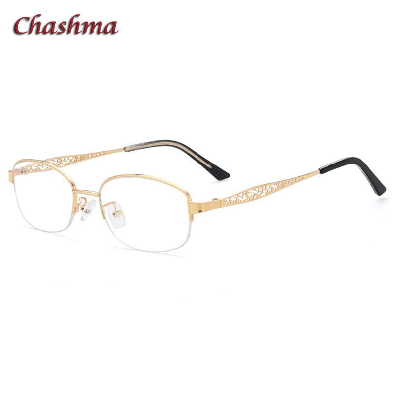 Chashma Ochki Women's Semi Rim Oval Rectangle Stainless Steel Eyeglasses 1970 Semi Rim Chashma Ochki Gold  