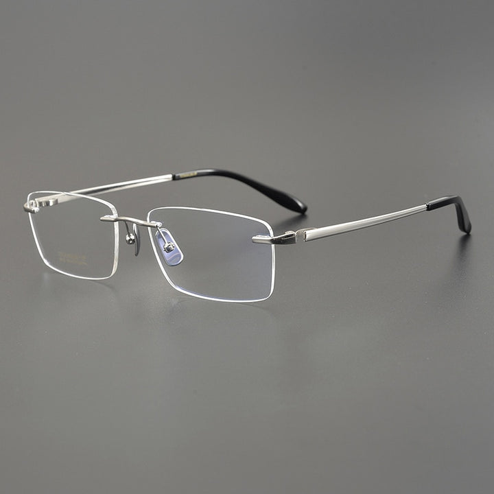 Bclear Men's Rimless Square Titanium Eyeglasses Mys9012 Rimless Bclear Silver  