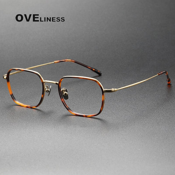 Oveliness Unisex Full Rim Square Acetate Titanium Eyeglasses 8508 Full Rim Oveliness tortoise gold  