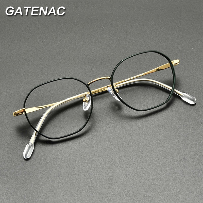 Gatenac Unisex Full Rim Polygon Round Titanium Eyeglasses Gxyj915 Frame Gatenac   