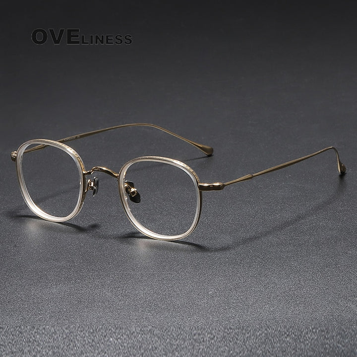 Oveliness Unisex Full Rim Round Square Titanium Eyeglasses 137 Full Rim Oveliness gold  