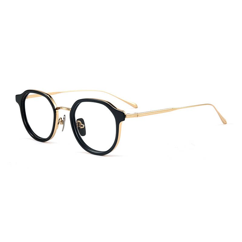 CCSpace Unisex Full Rim Square Cat Eye Acetate Titanium Eyeglasses 55740 Full Rim CCspace BlackGold China 