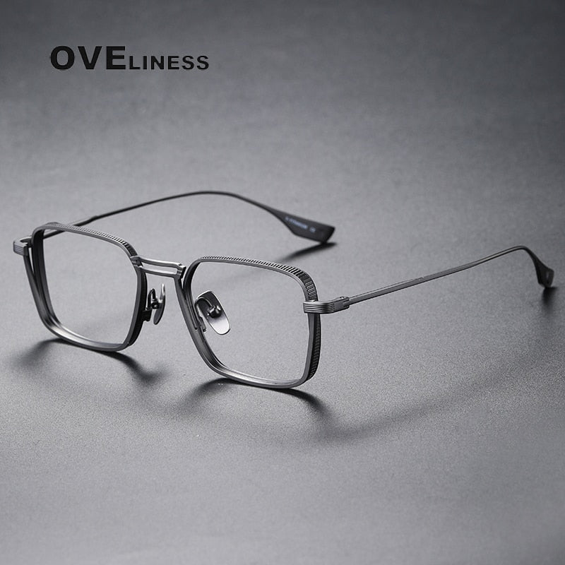 Oveliness Unisex Full Rim Square Double Bridge Titanium Eyeglasses Dlx125 Full Rim Oveliness gun middle  