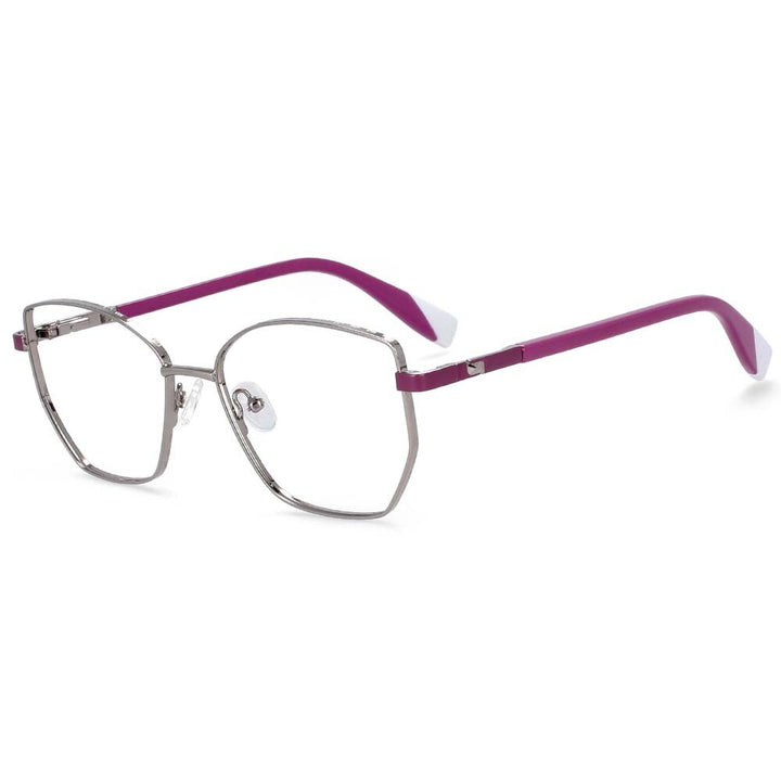 CCSpace Women's Full Rim Square Cat Eye Alloy Frame Eyeglasses 54273 Full Rim CCspace China silver-purple 