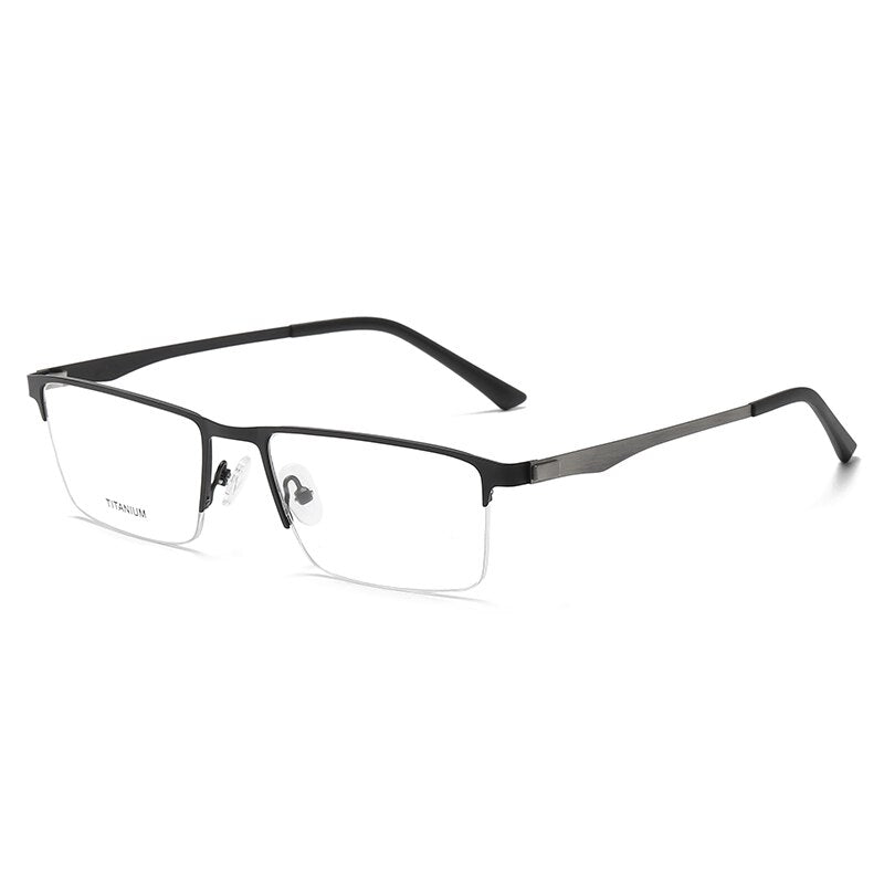 Reven Jate Unisex Semi Rim Square Titanium Eyeglasses P9867 Semi Rim Reven Jate black  