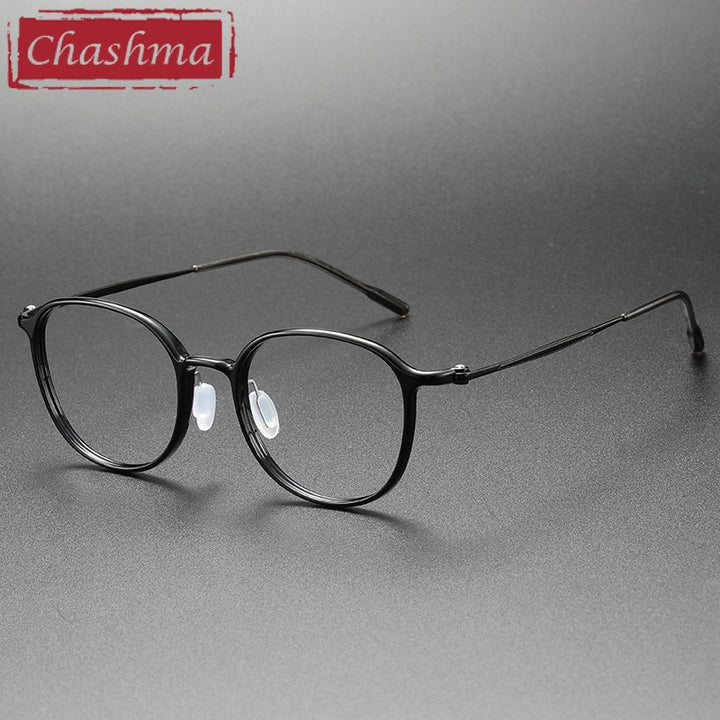 Chashma Ottica Unisex Full Rim Irregular Round Acetate Titanium Eyeglasses 8633 Full Rim Chashma Ottica Black  
