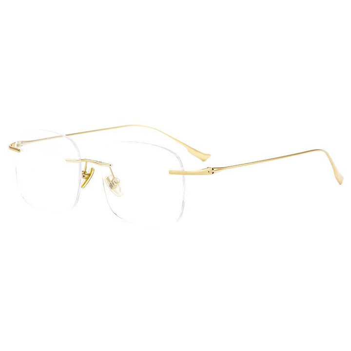 KatKani Unisex Rimless Polygon Round Titanium Frame Eyeglasses Rimless KatKani Eyeglasses 1135B Gold  