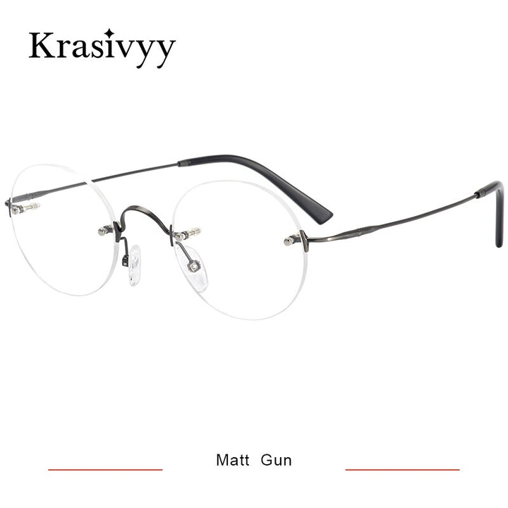 Krasivyy Unisex Rimless Round Titanium Eyeglasses Kr16035a Rimless Krasivyy Matt Gun CN 
