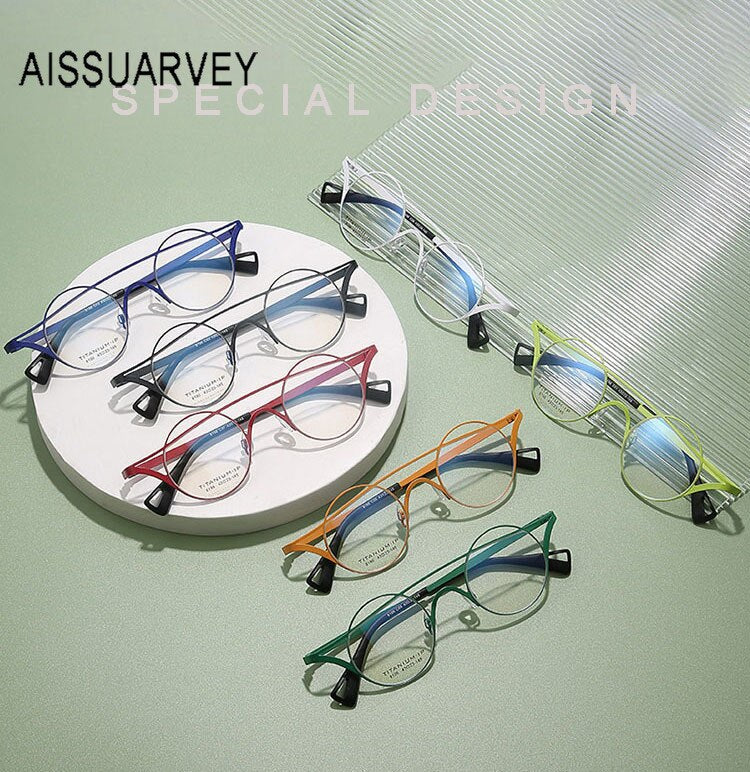 Aissuarvey Unisex Full Rim Small Round Double Bridge Titanium Frame Eyeglasses 8196 Full Rim Aissuarvey Eyeglasses   