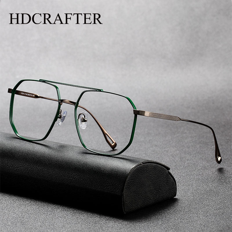 Hdcrafter Men's Full Rim Square Double Bridge Titanium Eyeglasses 47002 Full Rim Hdcrafter Eyeglasses   