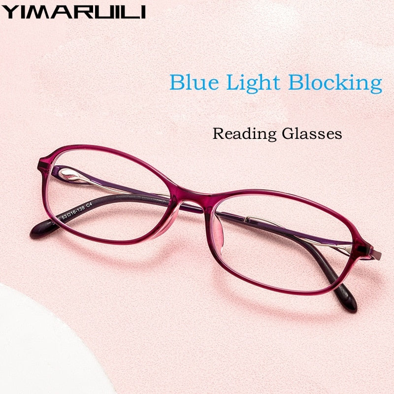 Yimaruili Women's Full Rim Small Oval Tr 90 Alloy Hyperopic Reading Glasses 3605lh Reading Glasses Yimaruili Eyeglasses   