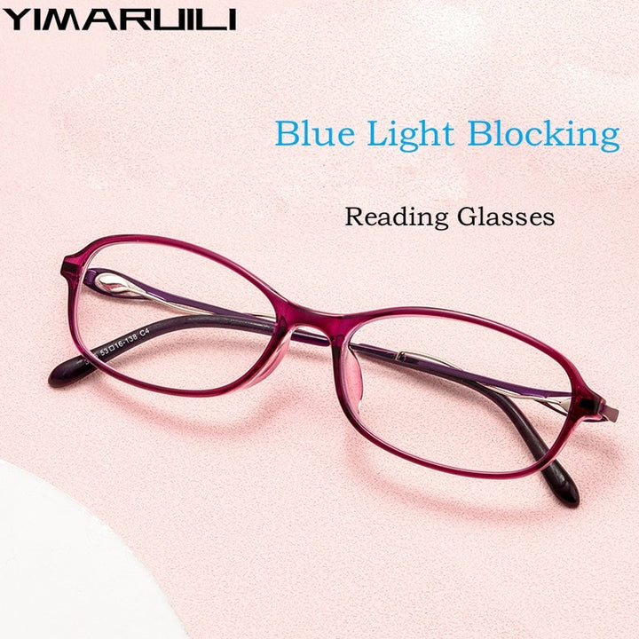 Yimaruili Women's Full Rim Small Oval Tr 90 Alloy Hyperopic Reading Glasses 3605lh Reading Glasses Yimaruili Eyeglasses   