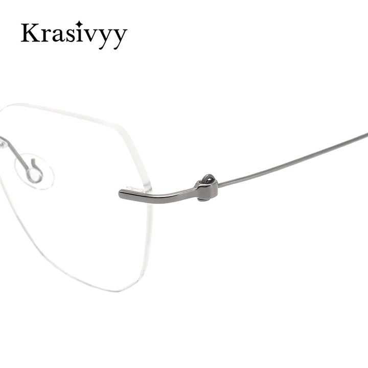 Krasivyy Men's Rimless Square Cat Eye Screwless Titanium Eyeglasses Kr5009 Rimless Krasivyy   