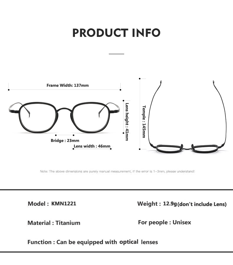 Oveliness Unisex Full Rim Round Square Titanium Eyeglasses 1221 Full Rim Oveliness   