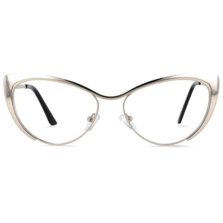 CCspace Women's Full Rim Cat Eye Alloy Eyeglasses 55033 Full Rim CCspace Silver China 