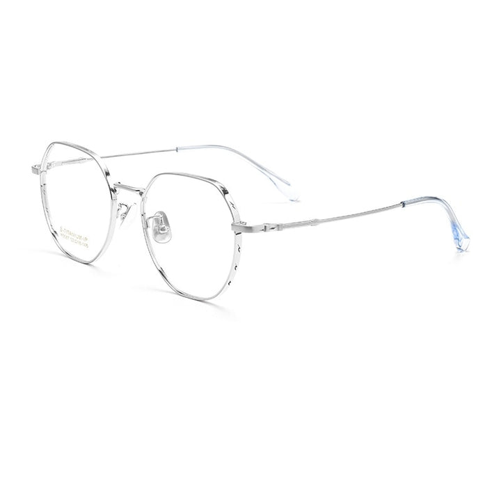 Yimaruili Unisex Full Rim Polygonal Titanium Alloy Eyeglasses K5087 Full Rim Yimaruili Eyeglasses Silver  