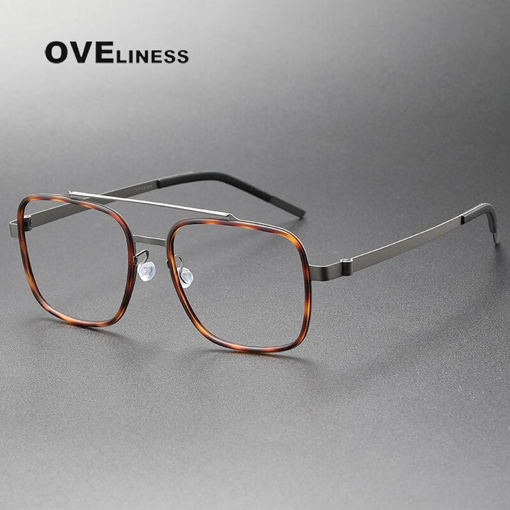 Oveliness Unisex Full Rim Square Double Bridge Acetate Titanium Eyeglasses 9744 Full Rim Oveliness   