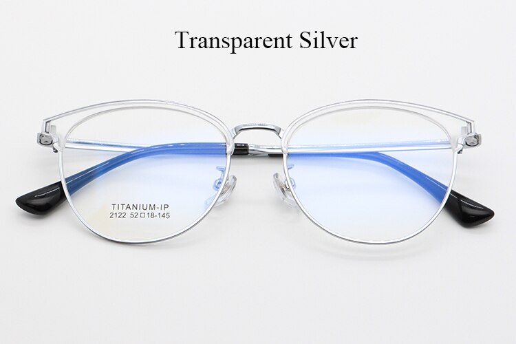 Bclear Unisex Full Rim Round Titanium Acetate Frame Browline Eyeglasses My2122 Full Rim Bclear Transparent silver  