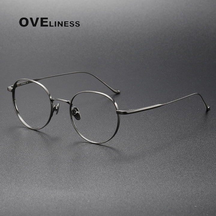 Oveliness Unisex Full Rim Round Titanium Eyeglasses Chordc Full Rim Oveliness gun  