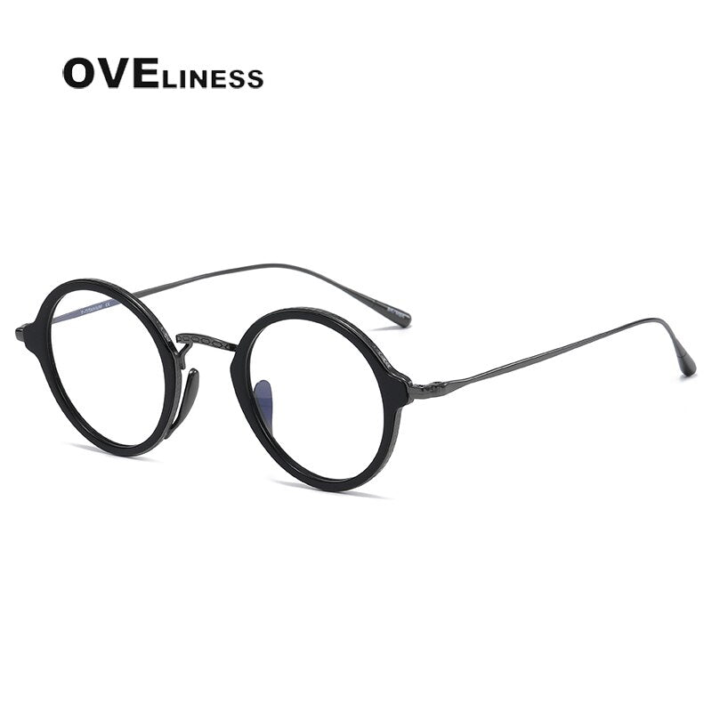 Oveliness Unisex Full Rim Round Acetate Titanium Eyeglasses 1110 Full Rim Oveliness black gun  