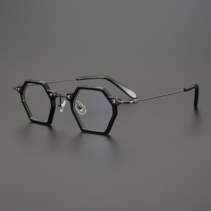 Gatenac Unisex Full Rim Polygonal Square Titanium Acetate Frame Eyeglasses Gxyj754 Full Rim Gatenac Black  