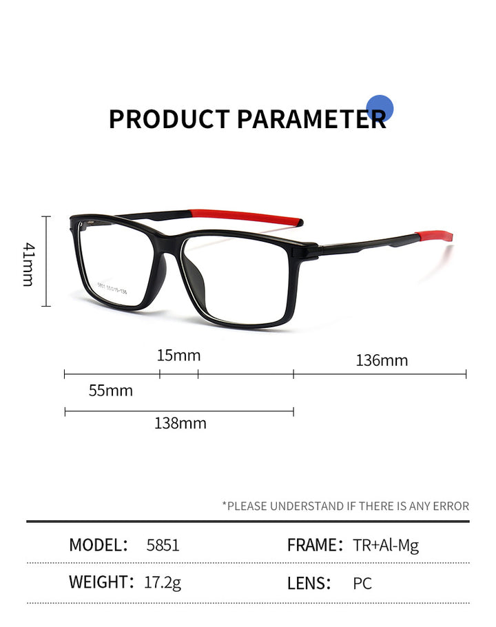Gmei Men's TR 90 Square Aluminum Magnesium Sport Frame Eyeglasses 5851 Sport Eyewear Gmei Optical   