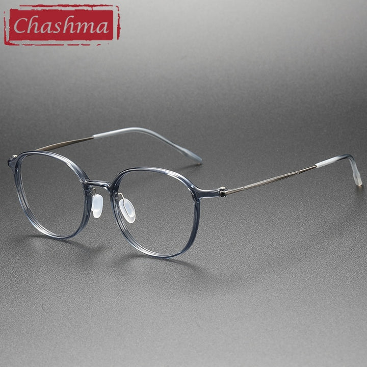 Chashma Ottica Unisex Full Rim Irregular Round Acetate Titanium Eyeglasses 8633 Full Rim Chashma Ottica Gray Blue  