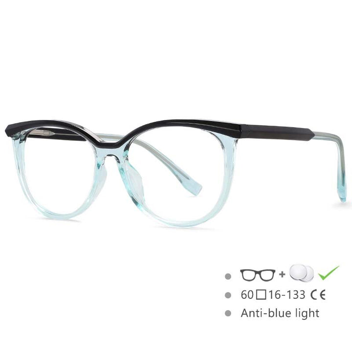 CCSpace Women's Full Rim Round Cat Eye Tr 90 Titanium Frame Eyeglasses 54612 Full Rim CCspace Blue-black China 