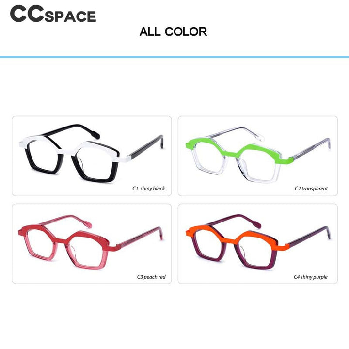 CCSpace Unisex Full Rim Small Irregular Cat Eye Acetate Titanium Eyeglasses 55086 Full Rim CCspace   