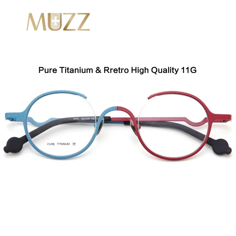 Muzz Unisex Semi Rim Round Titanium Eyeglasses T7771 Semi Rim Muzz   