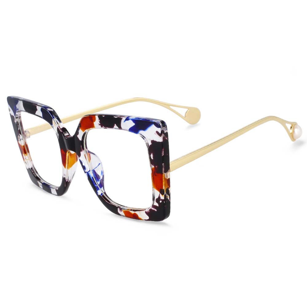 CCSpace Women's Oversized Square Cat Eye Resin Alloy Frame Eyeglasses 54242 Frame CCspace Blue Floral China 