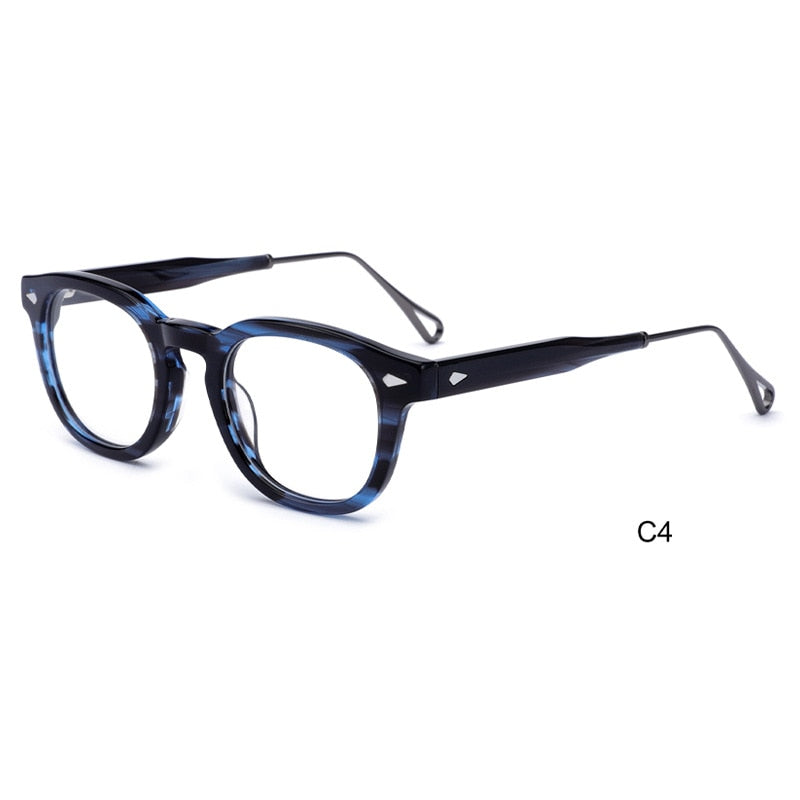 CCSpace Men's Full Rim Square Round Handcrafted Acetate Alloy Eyeglasses 55280 Full Rim CCspace Blue China 