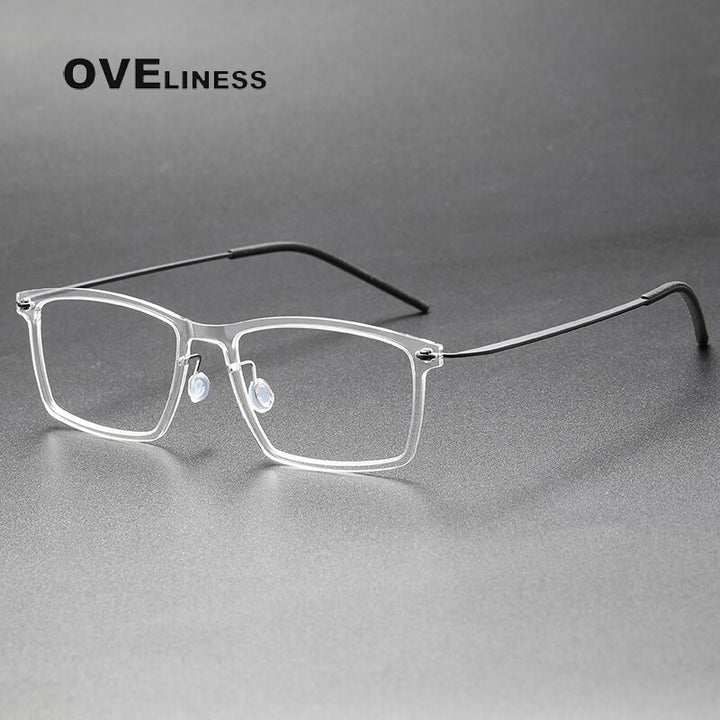 Oveliness Unisex Full Rim Square Acetate Titanium Eyeglasses 6544 Full Rim Oveliness transparent  