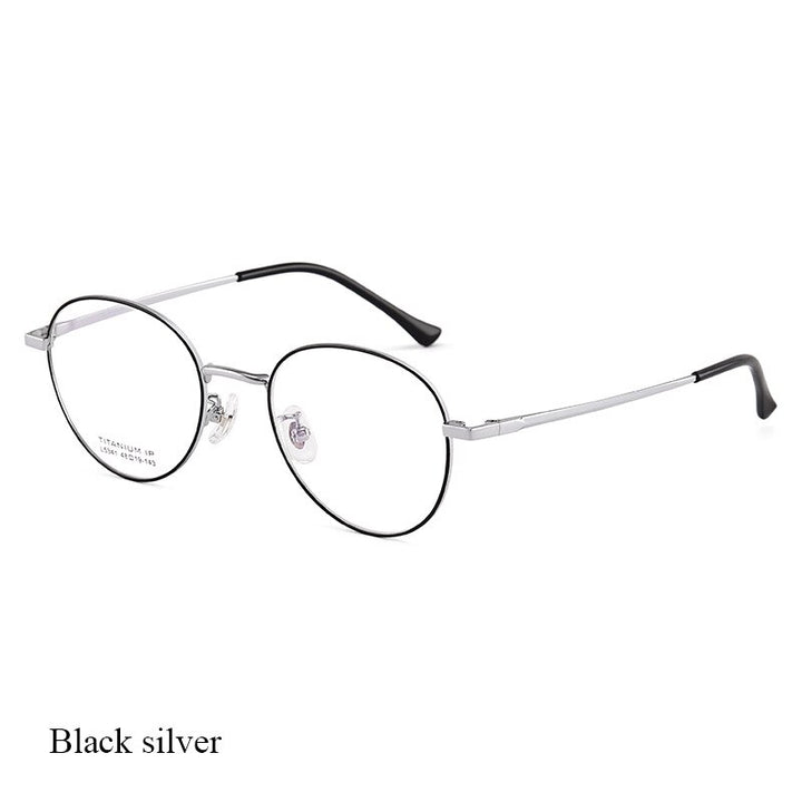 Bclear Unisex Full Rim Round Titanium Eyeglasses Lb5341 Full Rim Bclear Black silver  