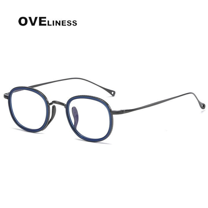 Oveliness Unisex Full Rim Round Acetate Titanium Eyeglasses 7309 Full Rim Oveliness blue gun  