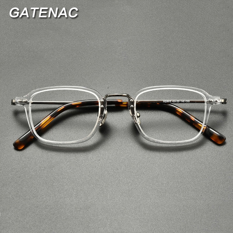 Gatenac Unisex Full Rim Square Titanium Acetate Eyeglasses Gxyj859 Full Rim Gatenac   