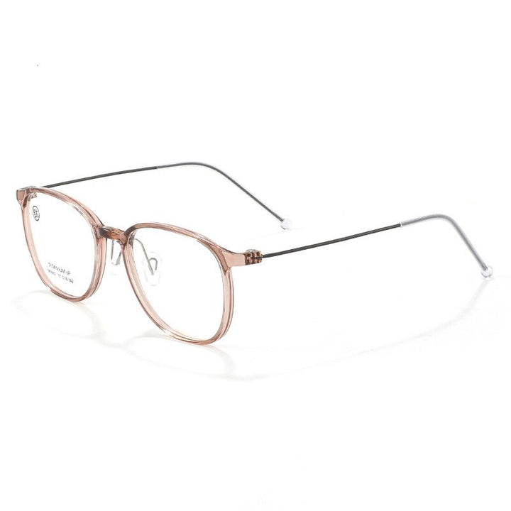 KatKani Unisex Full Rim Square Round Big Tr 90 Titanium Eyeglasses M9883 Full Rim KatKani Eyeglasses Transparent Tea  