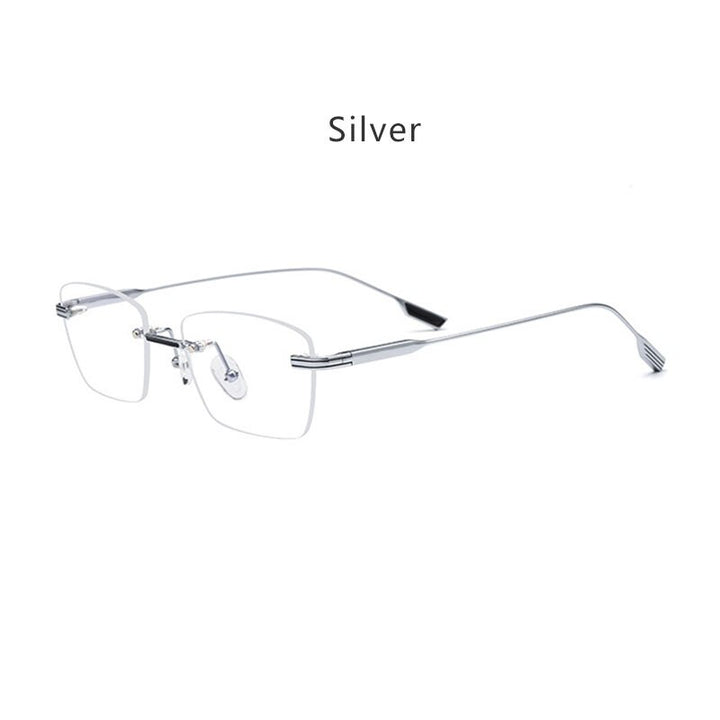 Hdcrafter Unisex Rimless Polygon Square Titanium Eyeglasses 10093 Rimless Hdcrafter Eyeglasses Silver  