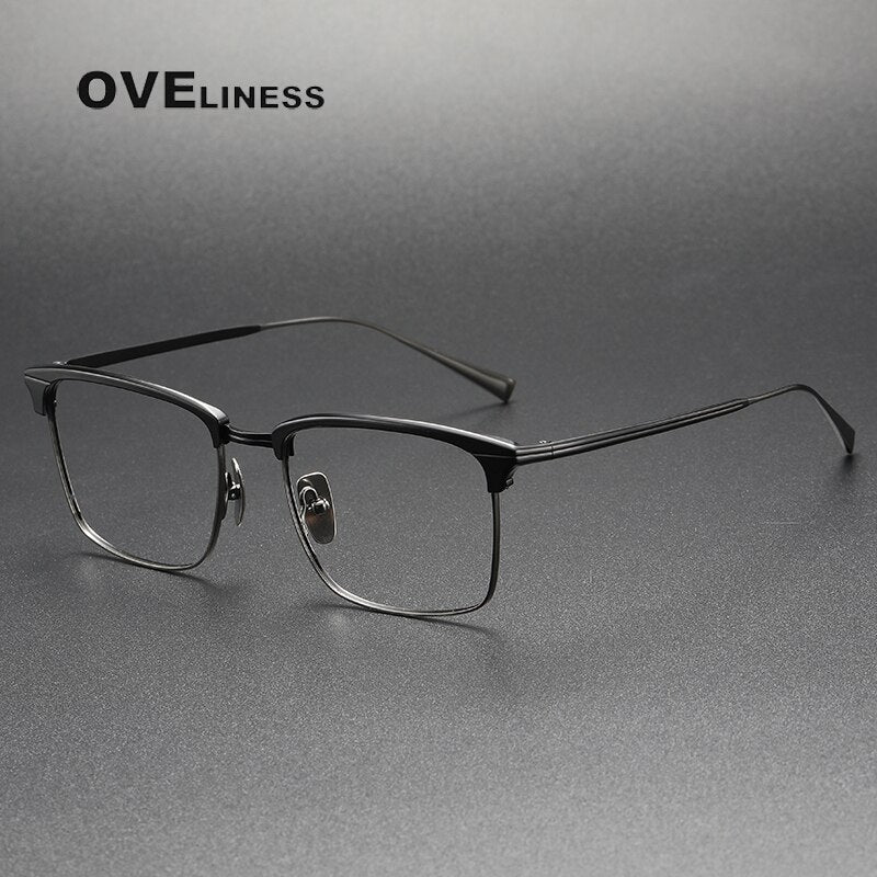 Oveliness Unisex Full Rim Square Acetate Titanium Eyeglasses Swing45 Full Rim Oveliness black gun  