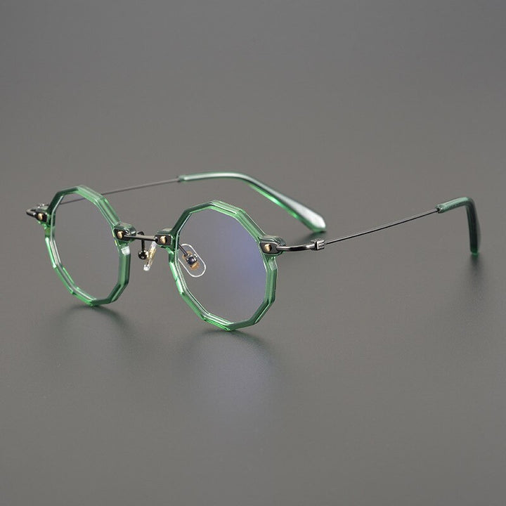 Gatenac Unisex Full Rim Round Titanium Acetate Frame Eyeglasses Gxyj739 Full Rim Gatenac Green  
