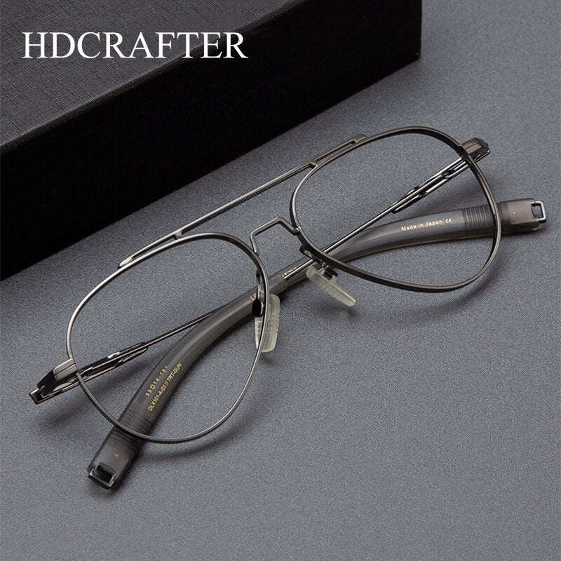 Hdcrafter Men's Full Rim Large Square Double Bridge Titanium Eyeglasses Hlsa-101 Full Rim Hdcrafter Eyeglasses   