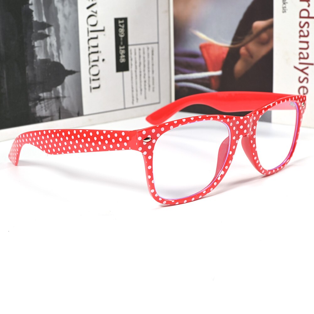 Cubojue Unisex Full Rim Square Red Polka Dot Tr 90 Myopic Reading Glasses Reading Glasses Cubojue anti blue light 0 Red 