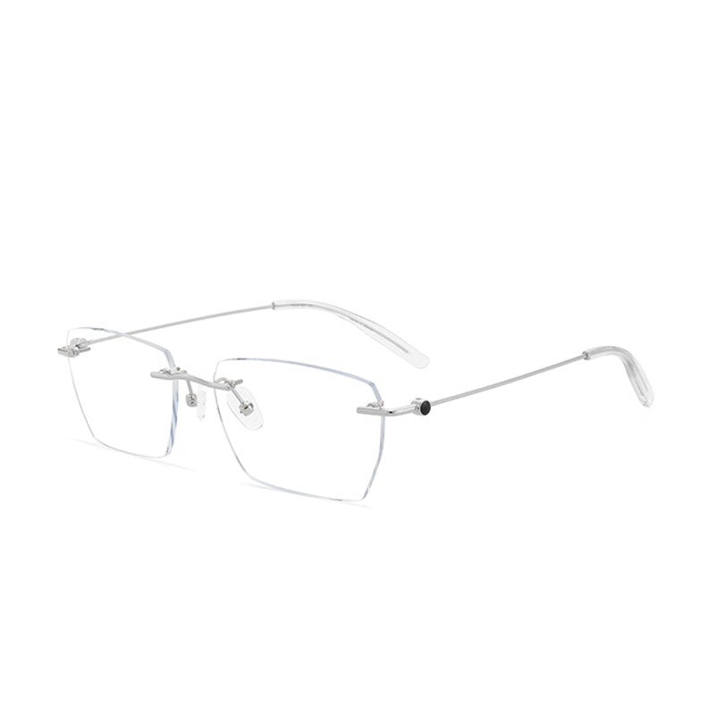 Hdcrafter Unisex Rimless Square Alloy Eyeglasses 0621 Rimless Hdcrafter Eyeglasses Silver Frame  