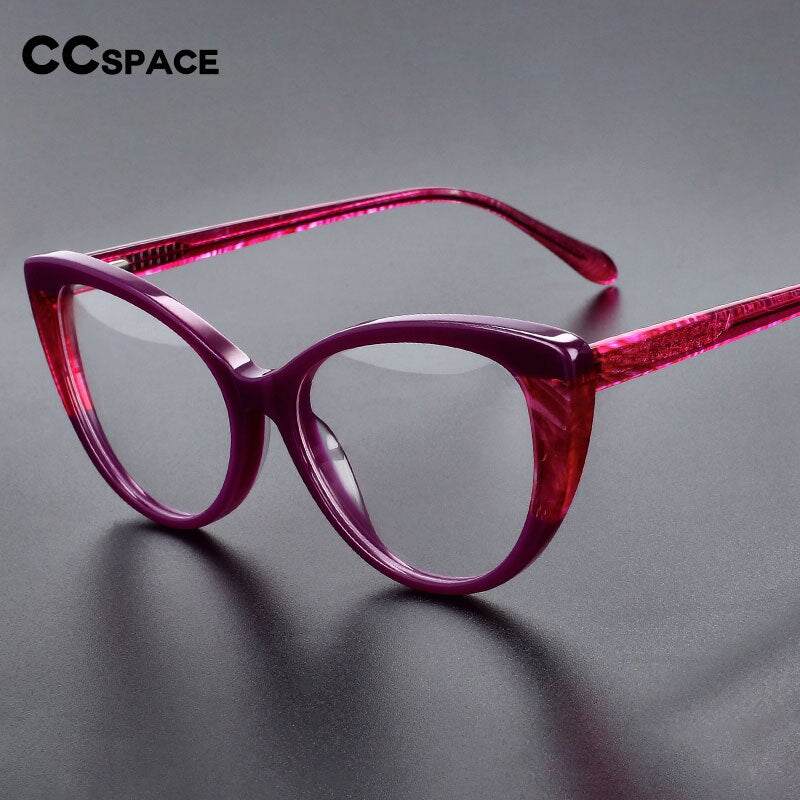 CCSpace Unisex Full Rim Oval Cat Eye Acetate Eyeglasses 55367 Full Rim CCspace   